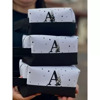kit Necesser com alça 3 peças organizador de mala maquiagem necessaire com inicial personalizado bolsinha com inicial