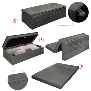 Puff Recamier Estofado Bau Que Vira Cama Dobravel Com Rodinha Para Quarto