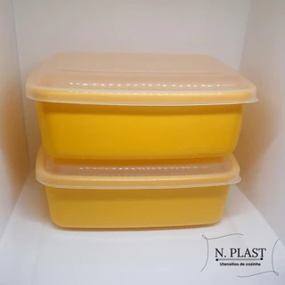 KIT 2 POTES VASILHA RETANGULAR PEQUENO DE PLÁSTICO COM TAMPA TRANSPARENTE PARA ALIMENTOS