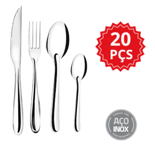 Jogo de Talheres 20 peças Inox 5 Facas, 5 Garfos , 5 Colheres e 5 Colheres de Sobremesa