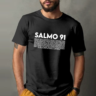 Camiseta Evangélica - Frase bíblica Salmos - Salmo 91, Salmo 23 - 100% Algodão - Plus size G1 G2 G3 Oversize - Kloster