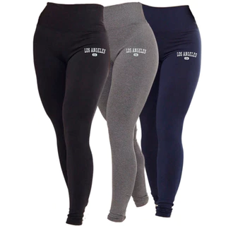 Kit 3 Calça Leg Legging Suplex Feminina Cintura Alta Los Angeles