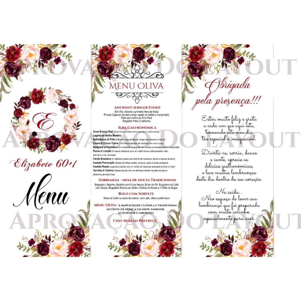 20 Menus personalizados + com a arte a sua escolha confeccionados em ...