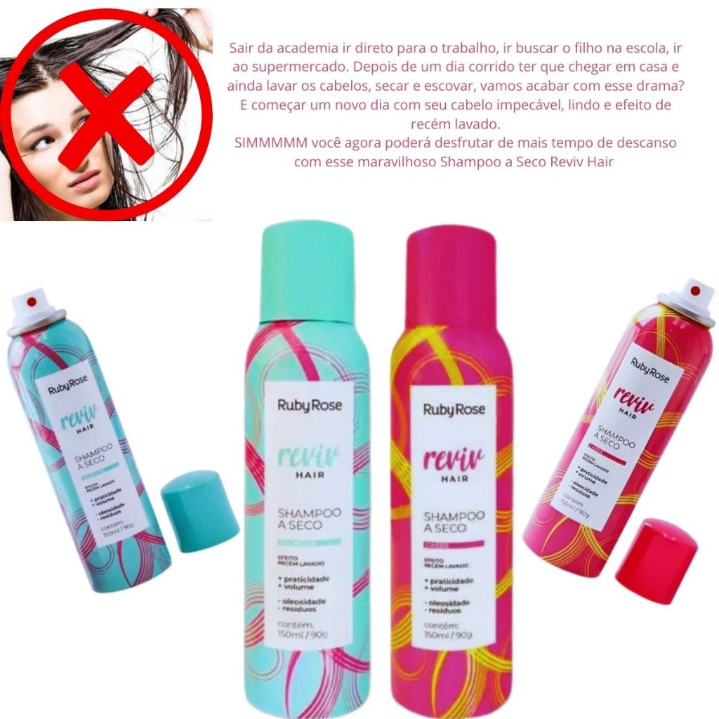 Shampoo a Seco Efeito Recém Lavado Spray Ruby Rose Reviv Hair Pink ...