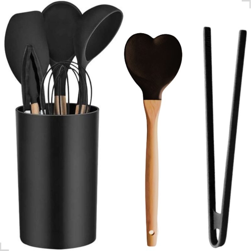 kit Utensílios Premium Cozinha Essencial Resistente Silicone Cabo Madeira coisas para casa Chá Bar