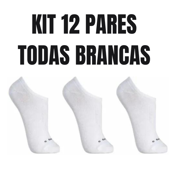 12 pares de meias soquete invisivel algodão todas Brancas