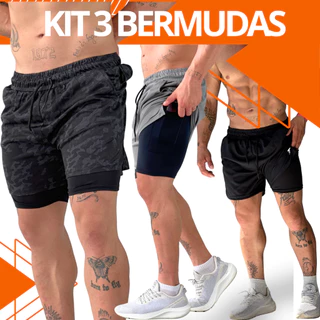 kit 3 Shorts Dupla Compressão Masculino