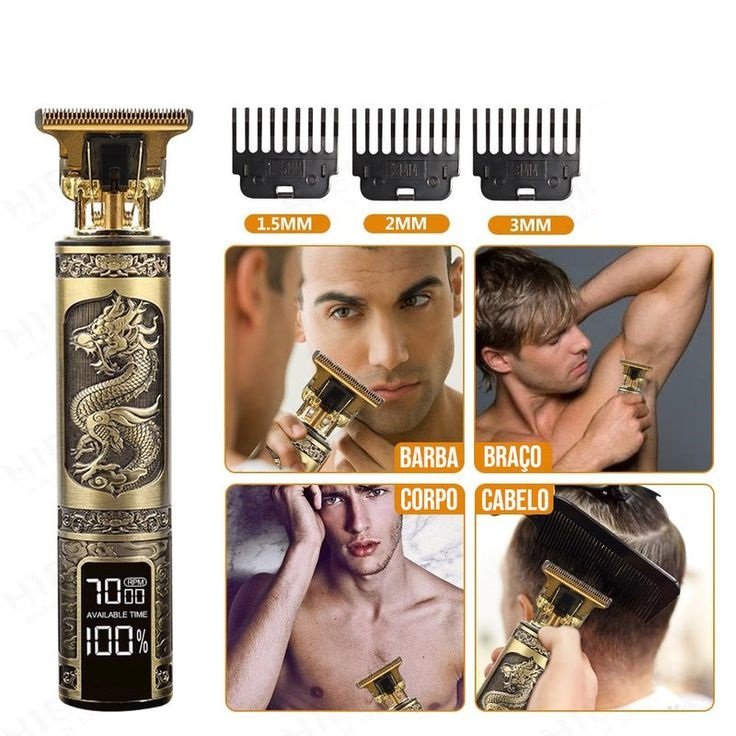 Máquina Barbeador Com Visor de Cortar Cabelo Recarregável Aparador de Cabelo, Barba, Costeletas e Pelos