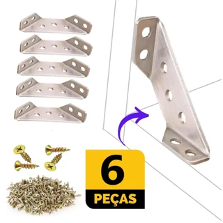 Kit 6 Conector Aço Cantoneira Junção Canto Móveis Madeira | Excelente para reforço de cantos de mobiliário
