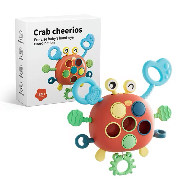 Caranguejo Montessori Brinquedo para Bebê 18M+ Sensorial Habilidades Motoras Finas Educacional Puxar Corda Morder
