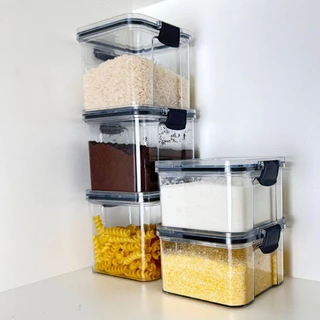 Conjunto de 5 Potes Herméticos em Acrílico Cristal com Trava e Design Empilhável - Organizador para Mantimentos (Dois potes de quinhentos mililitros e três potes de oitocentos mililitros)