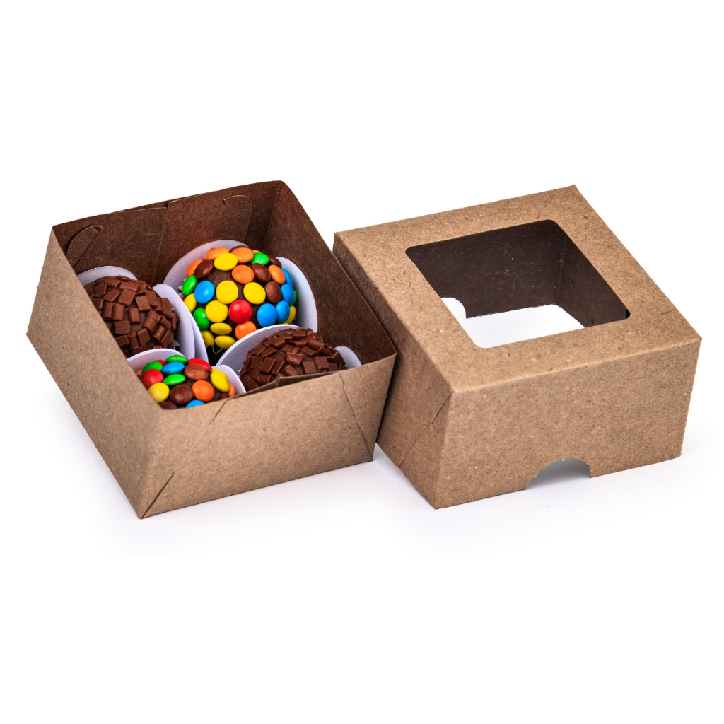 100 UN caixa para presente 8x8x4,5 kraft 4 doces brigadeiros