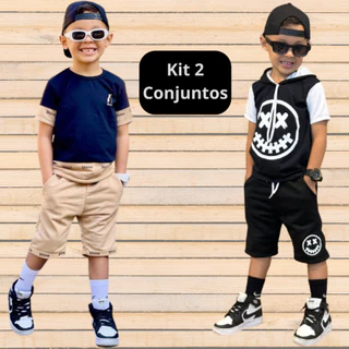 Kit com 2 Conjuntos Infantil Juvenil Menino Estiloso Blogueirinho do 2 ao 14 anos