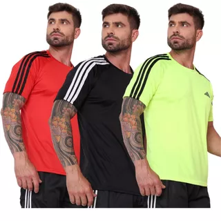 Kit 3 Camiseta Camisa Masculina Dry-Fit Slim Fit P/Academia Caminhada Confortável