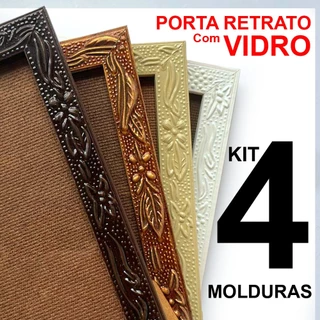 kit 4 Molduras Porta Retrato com vidro floral 10x15