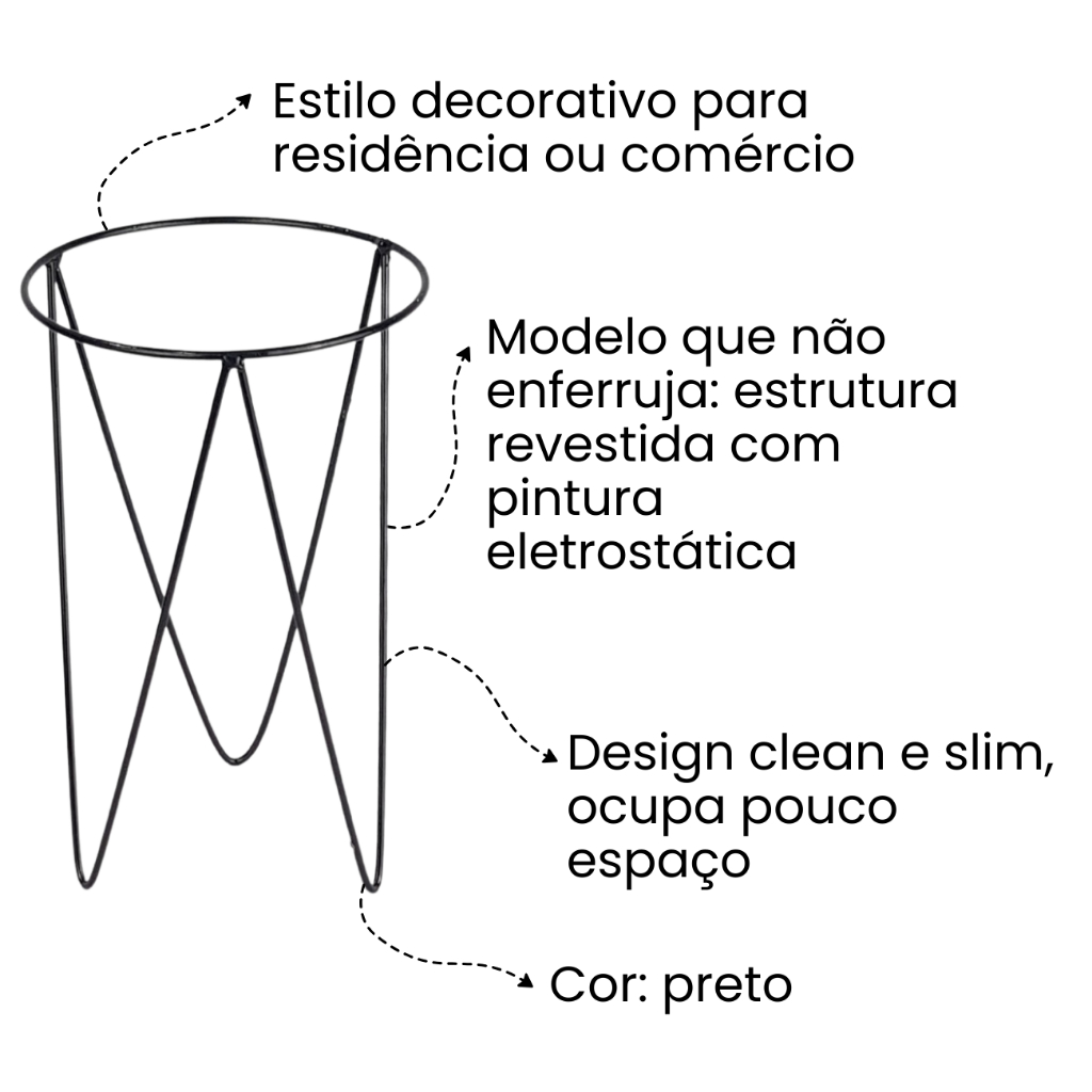 Suporte Tripé para Vaso de Chão Planta Aço 30cm