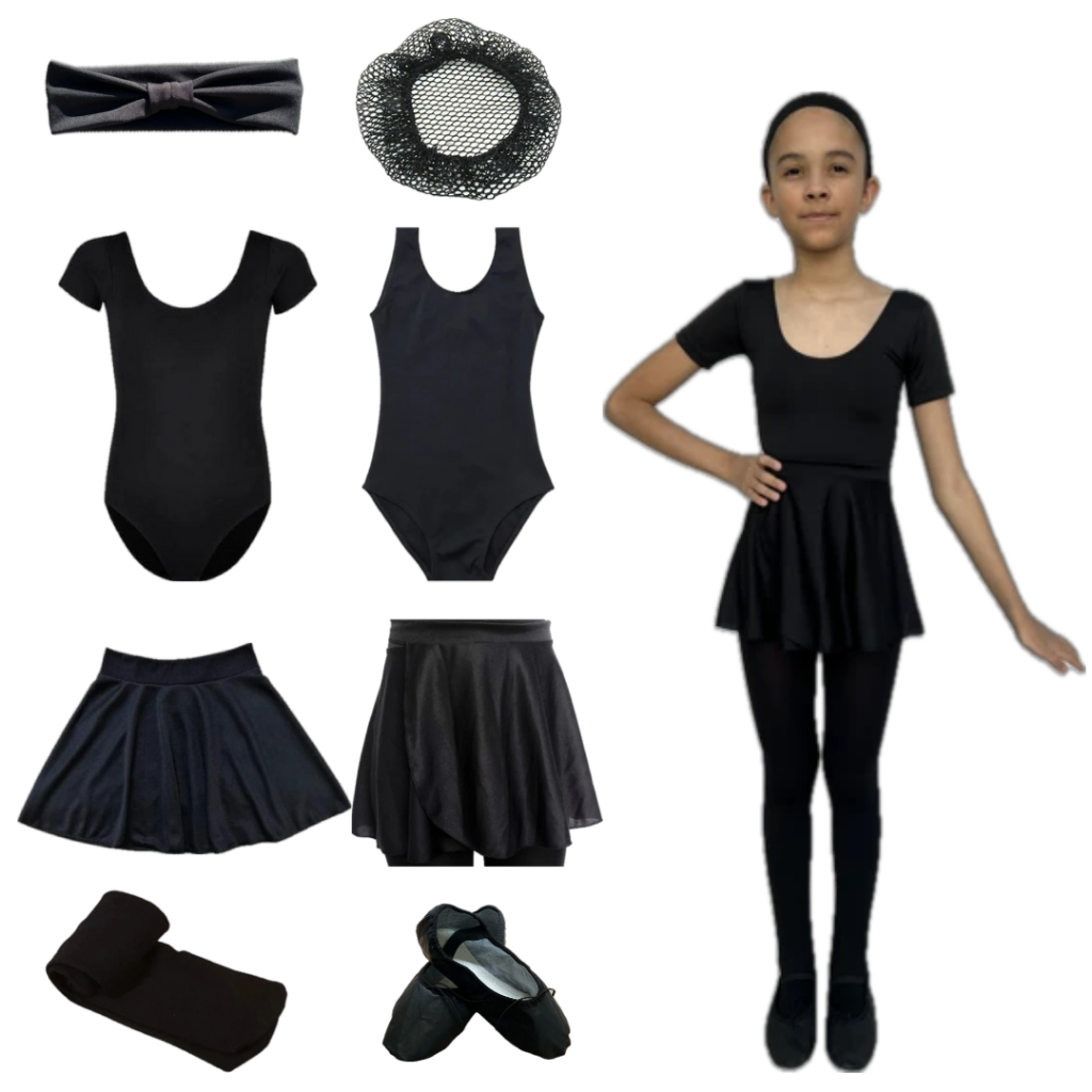 Kit Ballet Infantil Preto Com 8 Peças: Faixa + Rede + Collant Regata ...