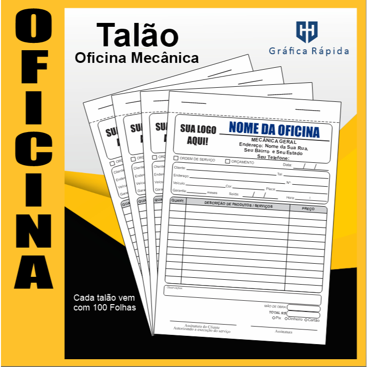 Talão para Oficina Mecânica - Talão de Pedido - 10 Blocos de Pedido ...