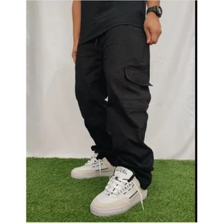 Calça Cargo Sarja Larga 6 Bolsos Masculino Casual Bege Preto Esporte Estilo ENVIO IMEDIATO