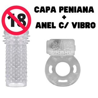 Kit Sex Shop Anel Peniano Vibrador + Capa Extensora + Estimulador