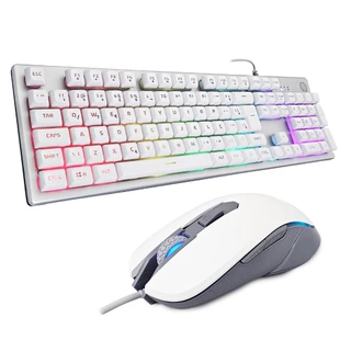 Kit Teclado Mouse Gamer Branco LED RGB HP K500F e M200 USB