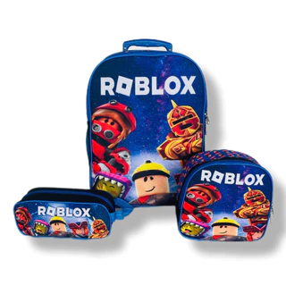 Kit Mochila Infantil Escolar de Rodinha Roblox M + Lancheira + Porta Lápis