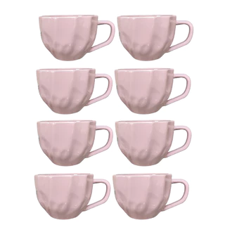 Kit 08 Xicara De Porcelana Café Chá Prisma Rosa 200ML Conjunto Em Porcelana Primeira linha