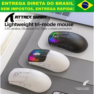 Mouse gamer Attack Shark X5 SEM FIO Recarregável RGB, Bluetooth, 2.4g, PAW3212 PC, Notebook.