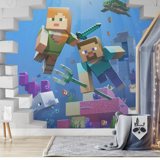 Papel de parede Minecraft - games - infantil - quartos - decoração de ...