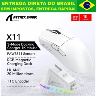 Mouse gamer Attack Shark X11 SEM FIO Com Dock de Recarregável, Bluetooth, 2.4g, PAW3311 PC, Notebook