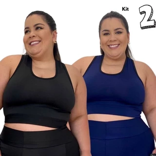 Kit 2 Tops Fitness Plus Size feminino 44 ao 54 Cropped de Academia Modelo Curves