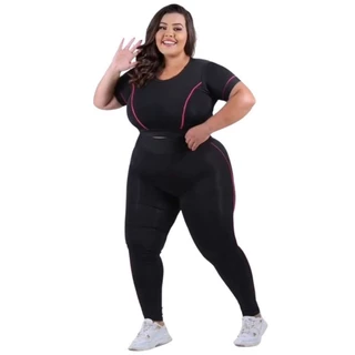 Conjunto Fitness PLUS SIZE feminino GG XGG e EXGG Legging + Top de manga modelo curves