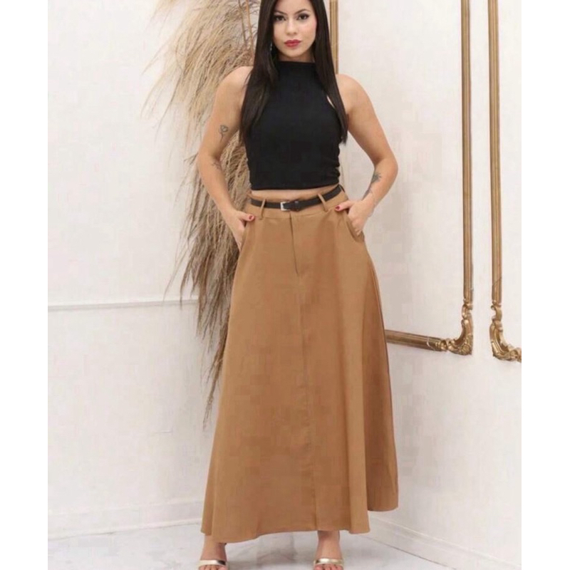 Cintura Alta Saia Longa Bem Rodada Saias Midi Rodada Saia Rodada