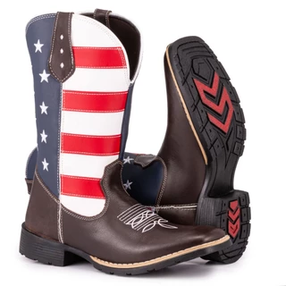 Bota Texana Masculina Country Bico Quadrado Solado Costurado Bordado Estados Unidos
