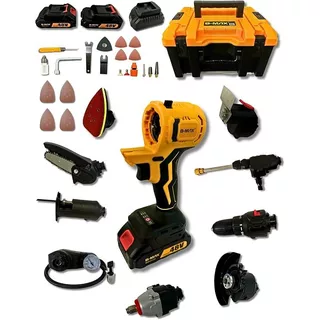 Kit de ferramentas 9 em 1 multifuncional Portátil com 2 baterias 48V Furadeira e Parafusadeira chave de impacto serra Lixadeira bomba de ar lavadora - Portátil sem fio com 2 baterias 48V - Bivolt