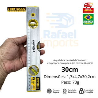 Nível Em Alumínio 30cm Com 3 Bolhas leve e resistente - Startools