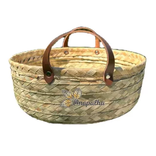 Cesta Redonda de Palha de Carnaúba com alça 30x10