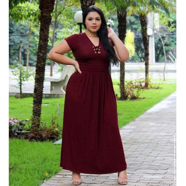 Vestido Longo Feminino Luxo Plus Sais Com Renda | Shopee Brasil