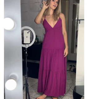 Vestido Longo Feminino Moda alça amarração Costa nua