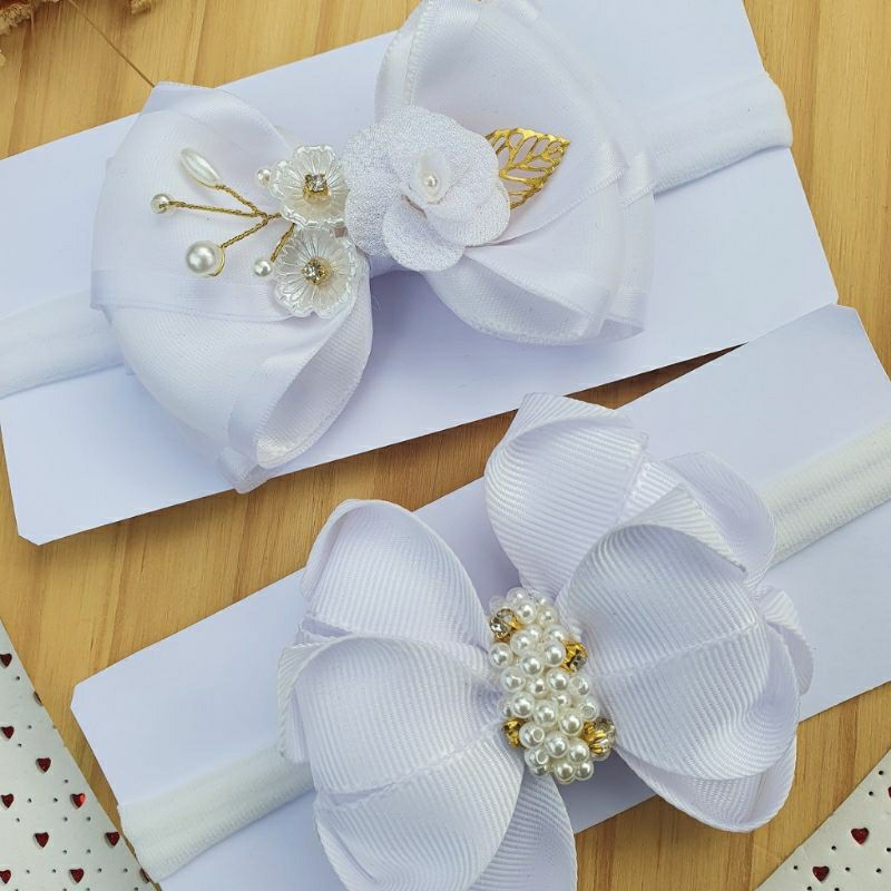 Laço Para Batizado Branco Com Fios Dourados | Shopee Brasil