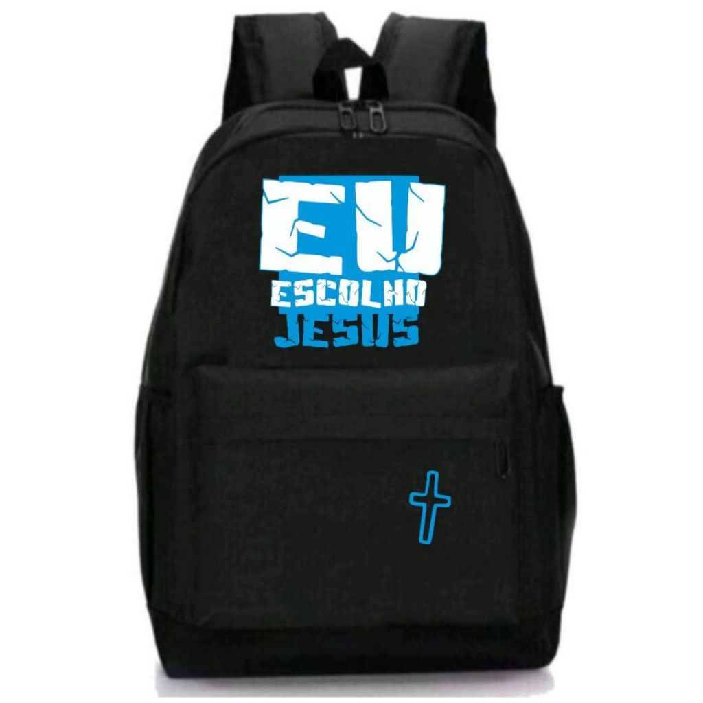 Mochila Masculina Costas Unissex Bolsa Eu Escolho Jesus Fé Tamanho Médio