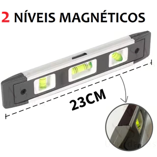 DOIS Níveis Base Magnética 3 Bolhas Tipo Torpedo com imã Nível Moldura em Alumínio