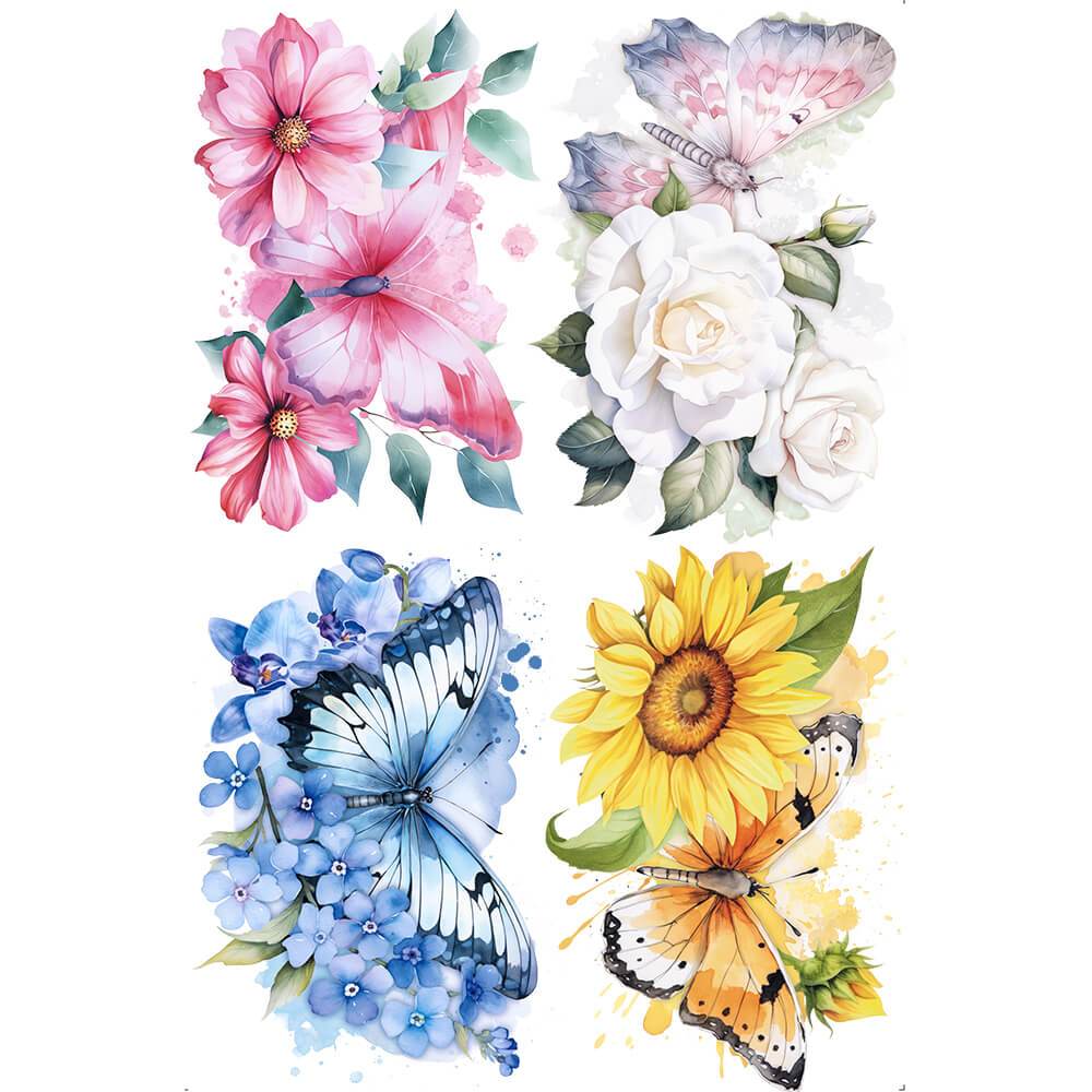 Transfer de imagem grande - Rosas, Girassol, Borboleta