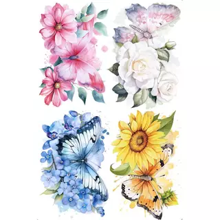 Transfer de imagem grande - Rosas, Girassol, Borboleta