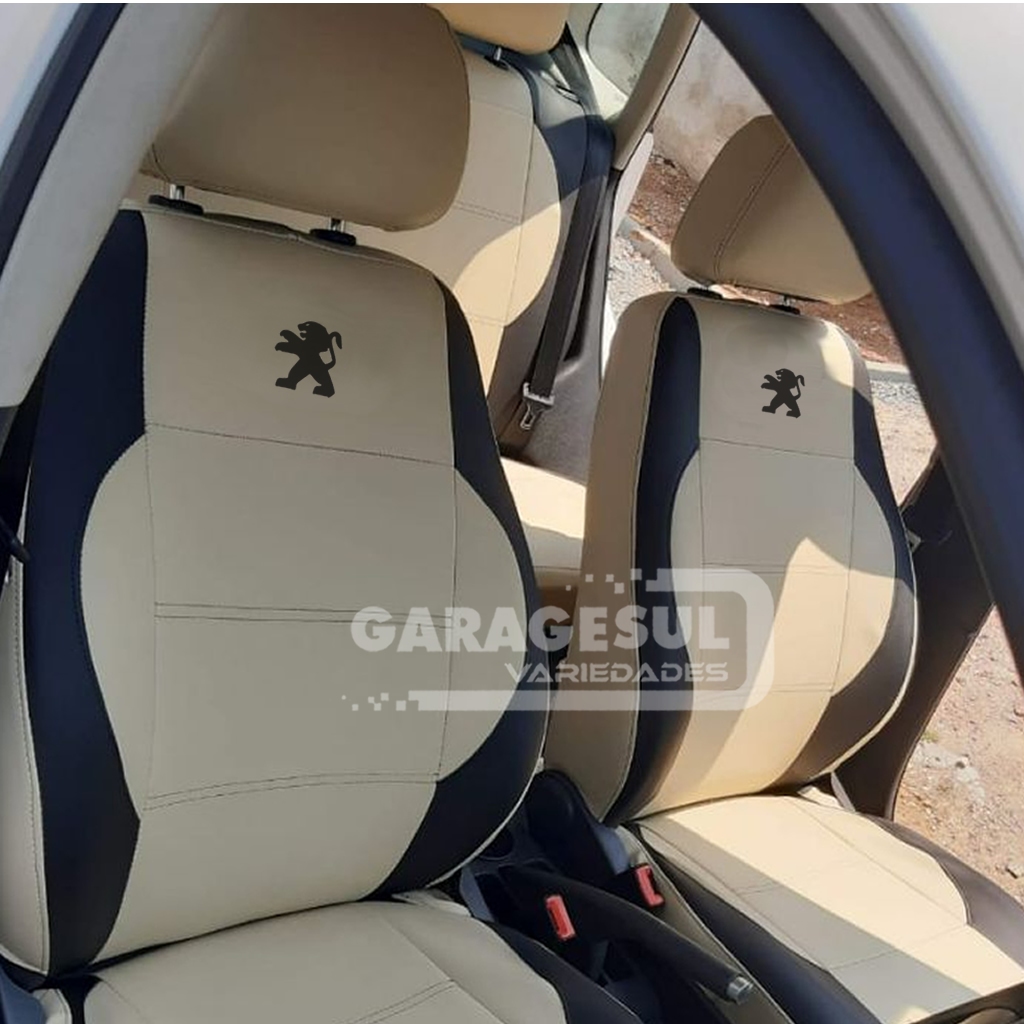 Capas de Bancos Automotivo Em Couro Creme e Preto Sob Medida Peugeot 208 2012 A 2018