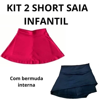 KIT 2 SHORT SAIA INFANTIL MENINA ESCOLAR VERÃO UNIFORME BERMUDA SAIA GODÊ BALLET BAILARINA
