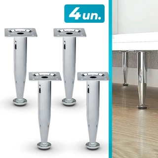 Kit 4 Pés Para Móveis Aço Cromado 15cm Armário Gabinetes Regulável Cônico