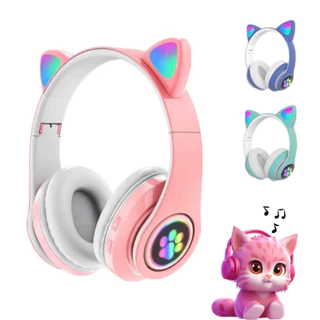 Fone de ouvido bluetooth Gatinho LEF-1019 rosa, roxo, verde