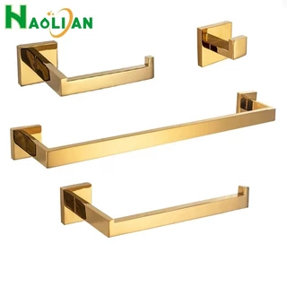 Kit Acessórios Banheiro Inox 304 Dourado Luxo 4 Peças