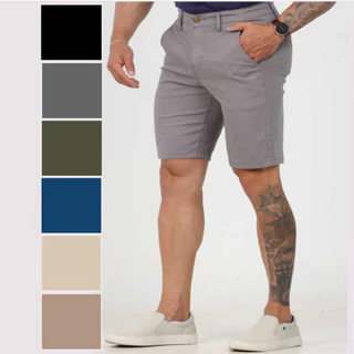 Bermuda Masculina Brim Sarja Sport Fino, Bolso Embutido